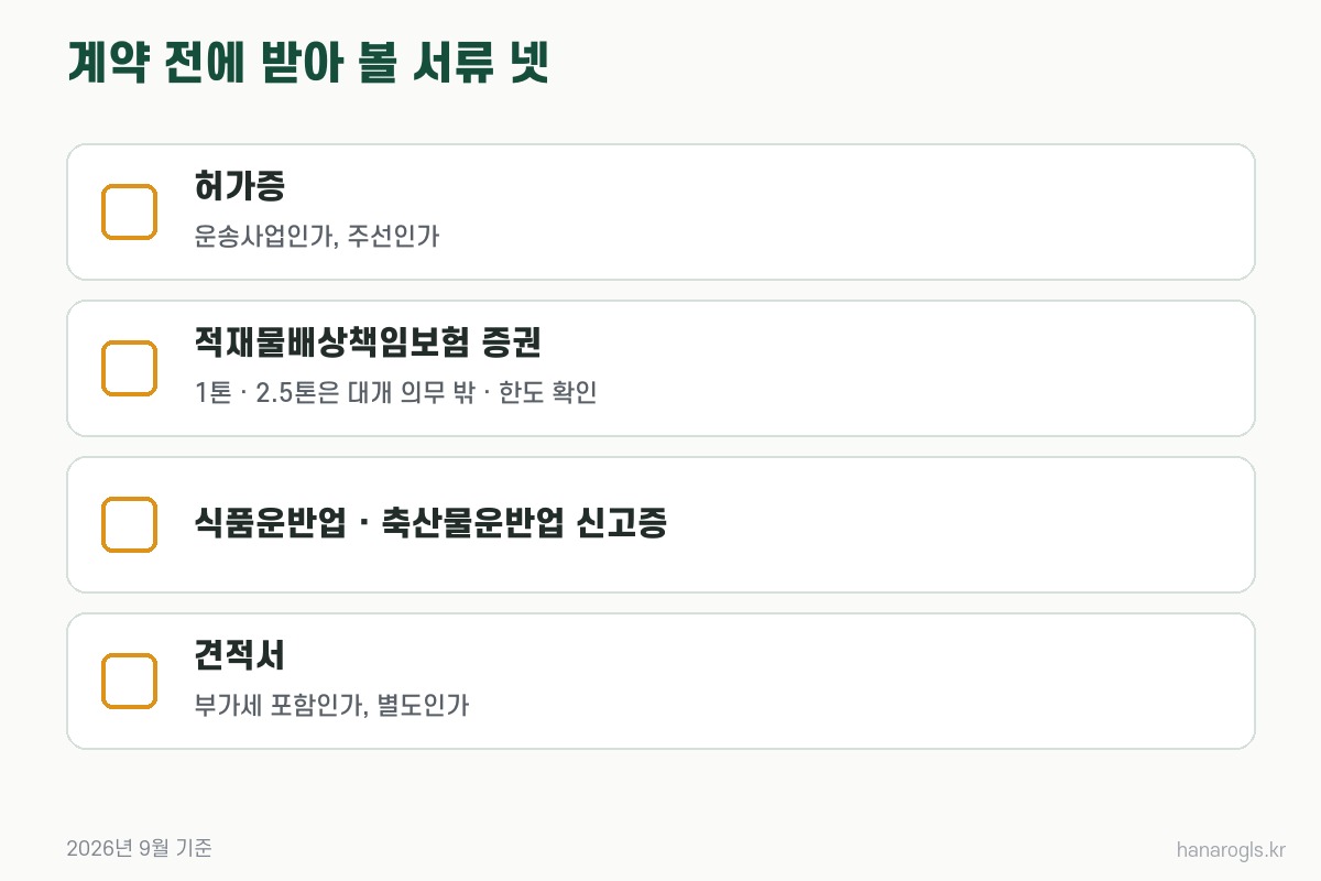 3PL업체와 계약하기 전 받아 볼 서류 네 가지 · 허가증, 적재물배상책임보험, 식품운반업 신고증, 부가세 표기