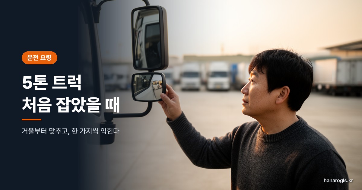 차 밖에서 조수석 쪽 아래 보조 거울 각도를 손으로 맞추는 기사