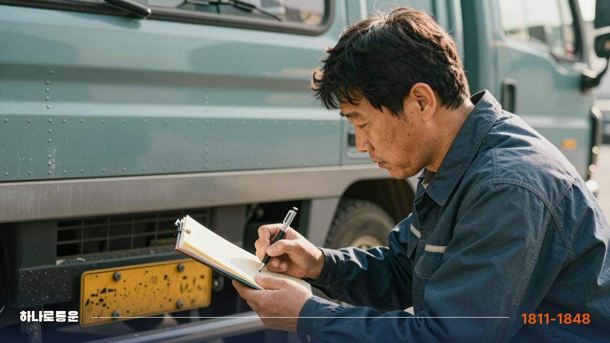 구인 공고 조건을 수첩에 받아 적는 40~50대 기사