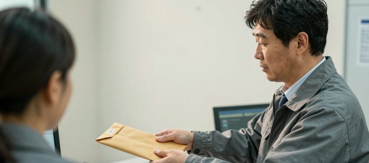 면허 관련 서류를 접수 창구에 내미는 예비 트레일러 기사