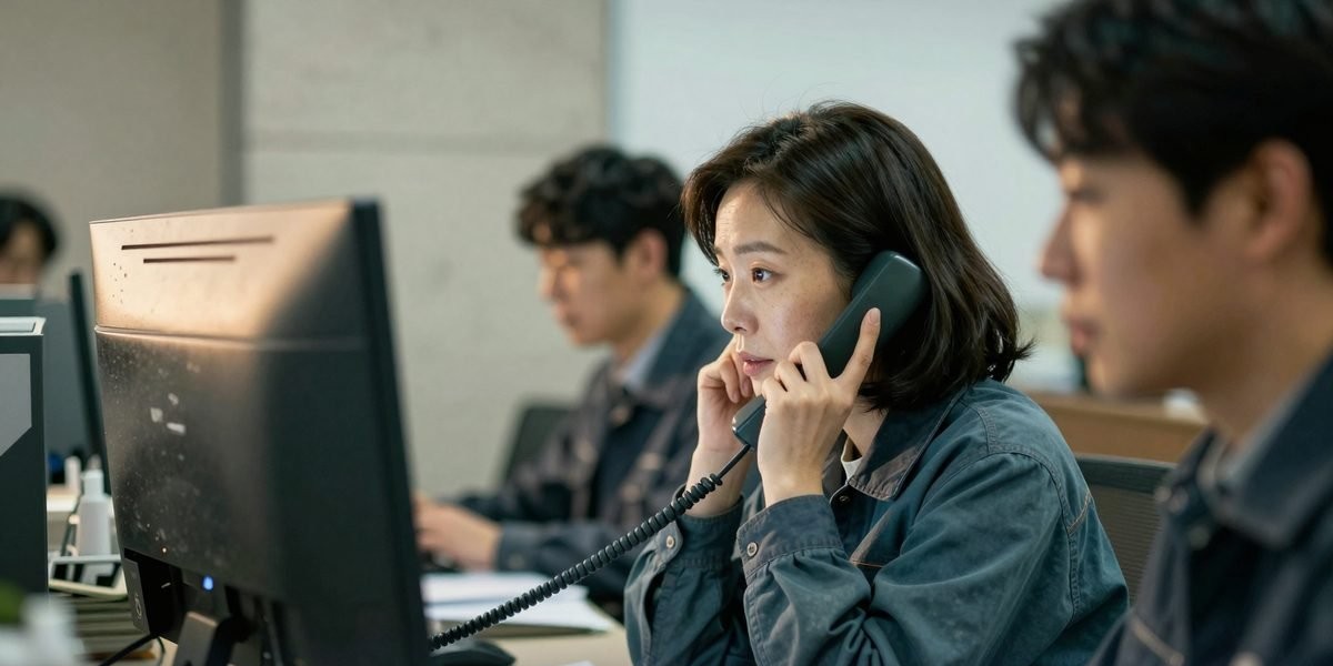 사무실에서 배송 현황을 보며 전화로 대차 여부를 확인하는 담당자
