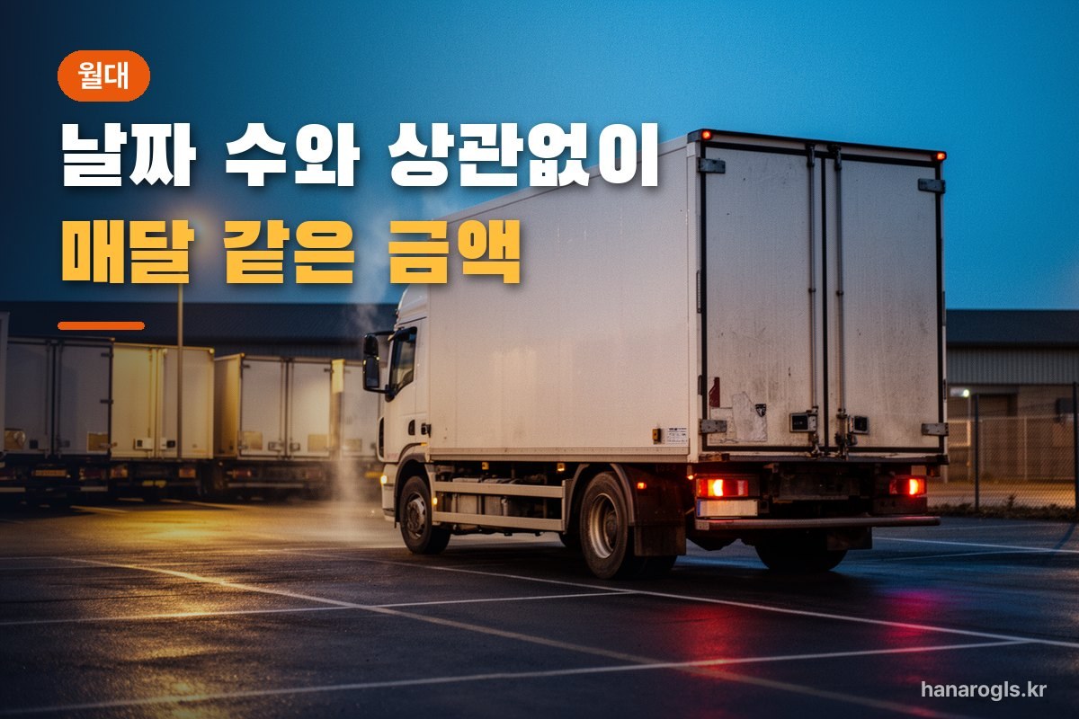 이른 아침 차고지를 나서는 화물차 — 월대는 날짜 수와 상관없이 매달 같은 금액입니다