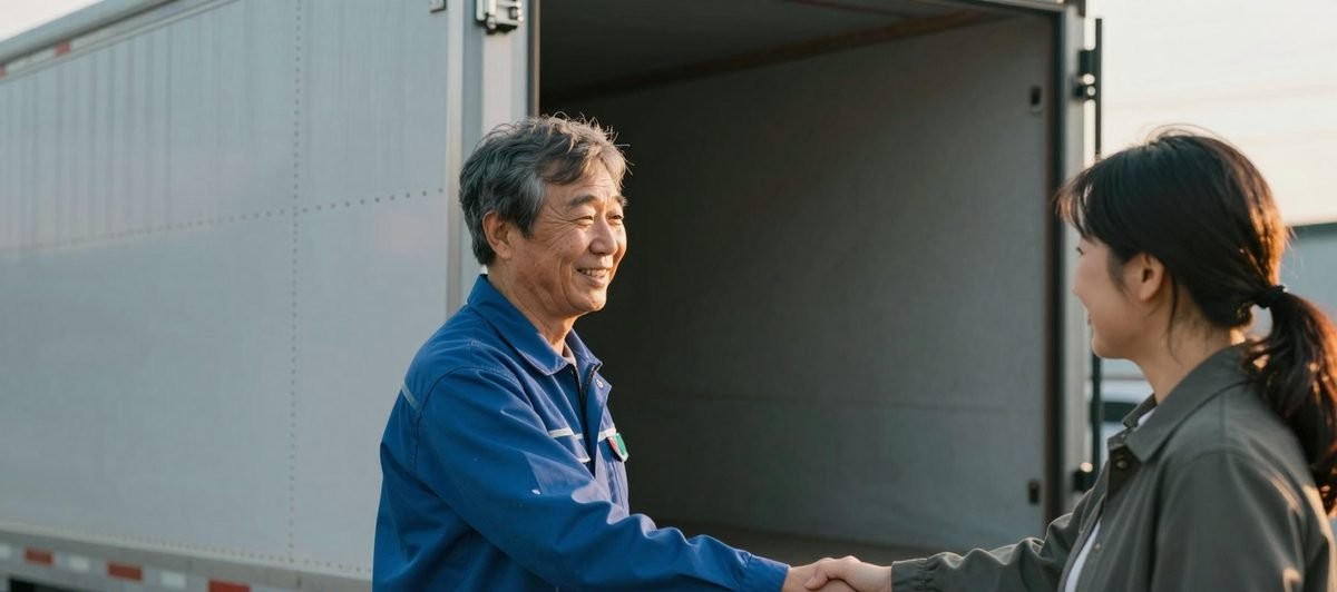 이사를 마치고 손님에게 마무리 확인을 받는 기사