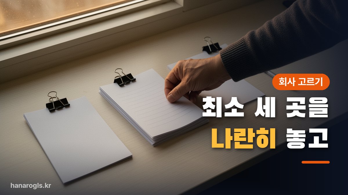 책상에 나란히 놓인 서류 묶음 세 개 — 한 곳만 보면 그것이 기준인 줄 알게 됩니다