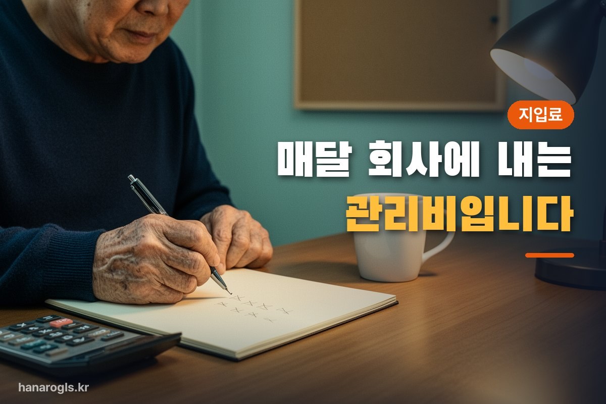 책상에서 계산기와 수첩을 놓고 매달 나가는 지입료 항목을 세어 보는 모습