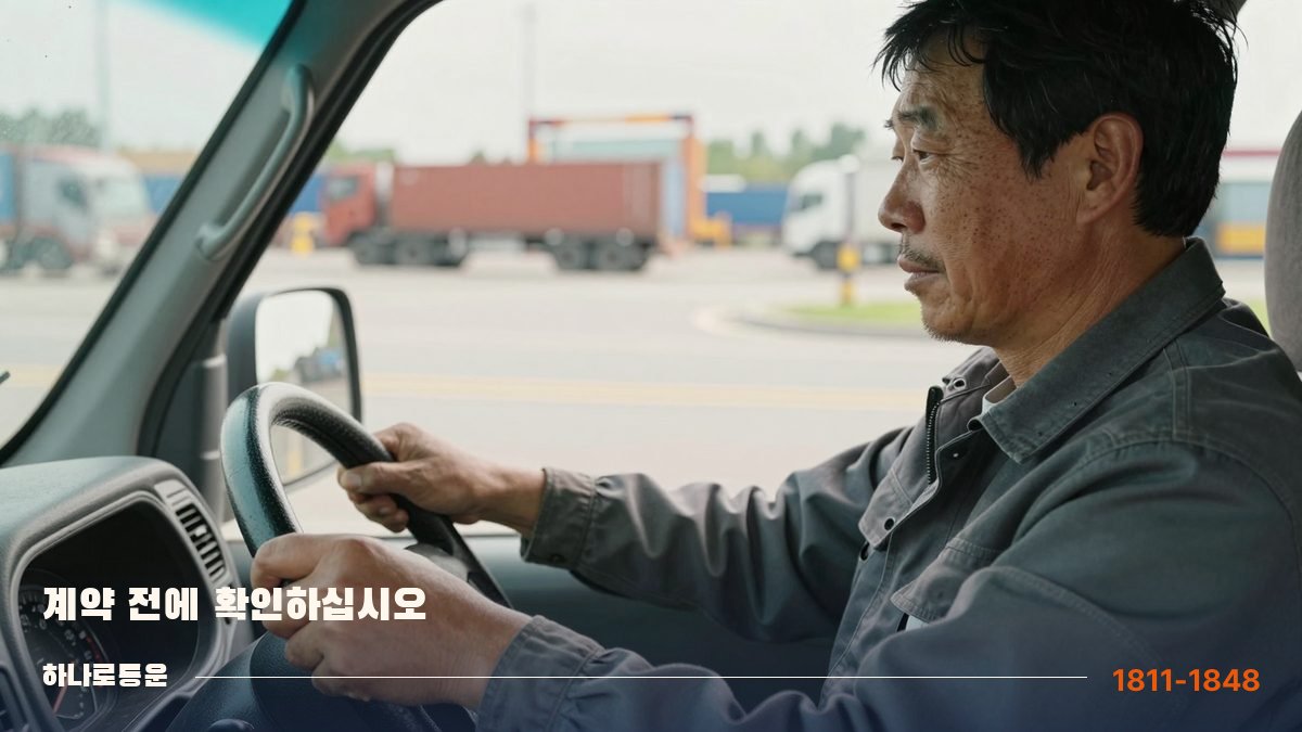 컨테이너 야적장 옆 도로를 달리는 화물차 운전석