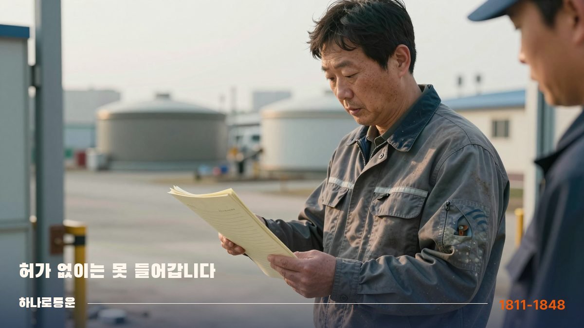 폐기물 처리장 입구에서 반입 서류를 확인하는 기사