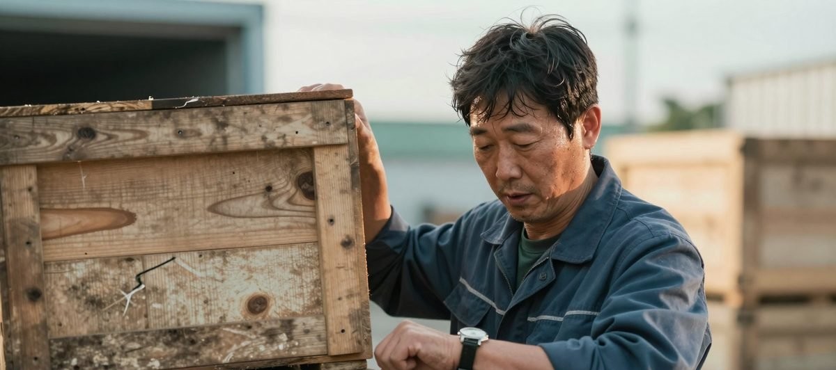 하차장에서 손으로 물건을 내리며 걸린 시간을 확인하는 기사