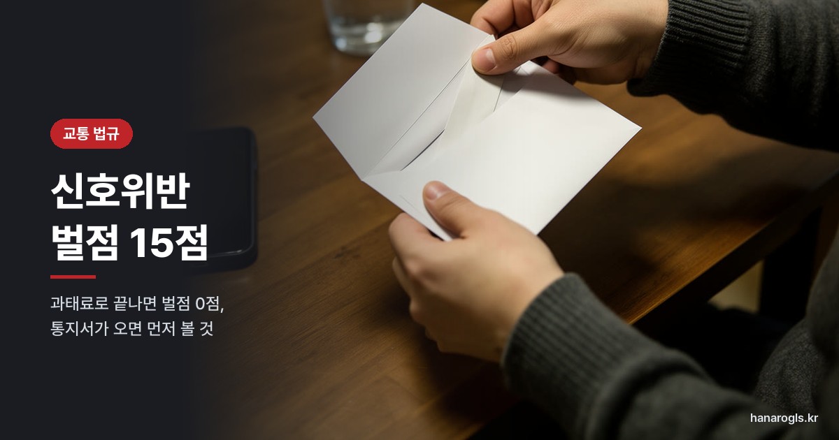 식탁 위에서 글자 없는 흰 봉투를 두 손으로 여는 모습 — 신호위반 통지서가 오면 먼저 기한과 금액부터 봅니다