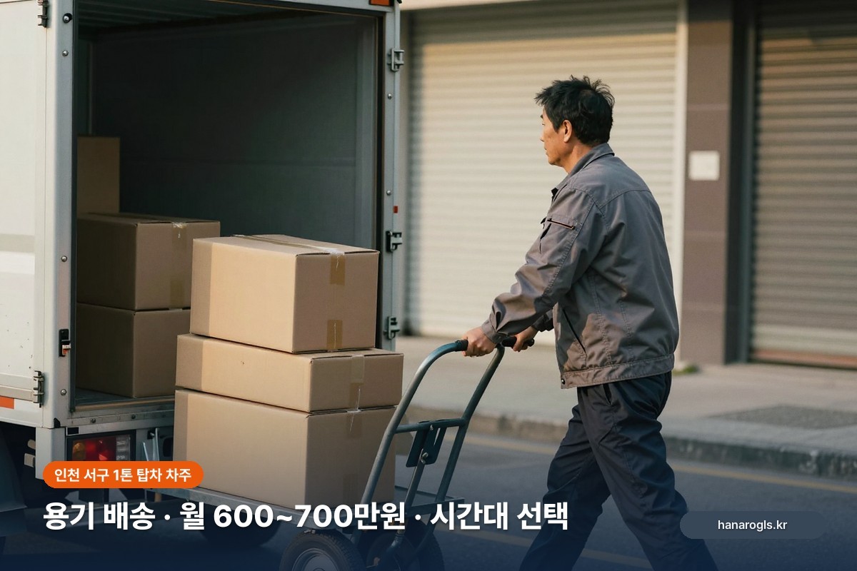 인천 서구 1톤 탑차 지입, 용기 배송으로 월 600~700만원 — 물량만큼 버는 자리는 이렇게 셈합니다