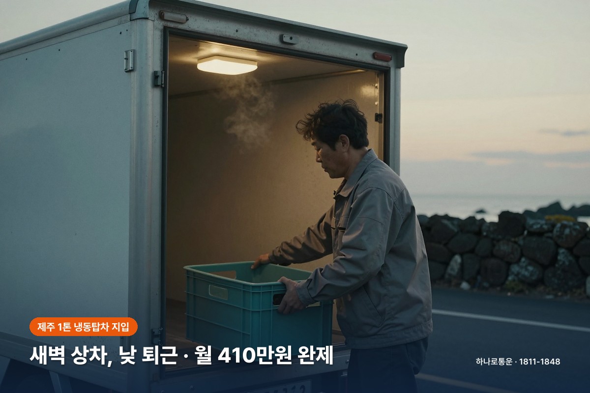 제주 냉동탑차 지입 — 1톤 식자재 배송기사 자리의 하루, 새벽 05:30 상차부터 15시 퇴근까지