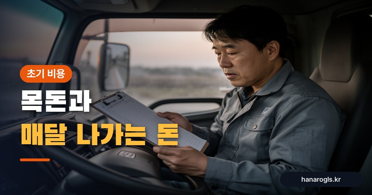 운전석에서 명세를 확인하는 기사 — 지입 초기 비용은 목돈과 매달 나가는 돈으로 나뉩니다