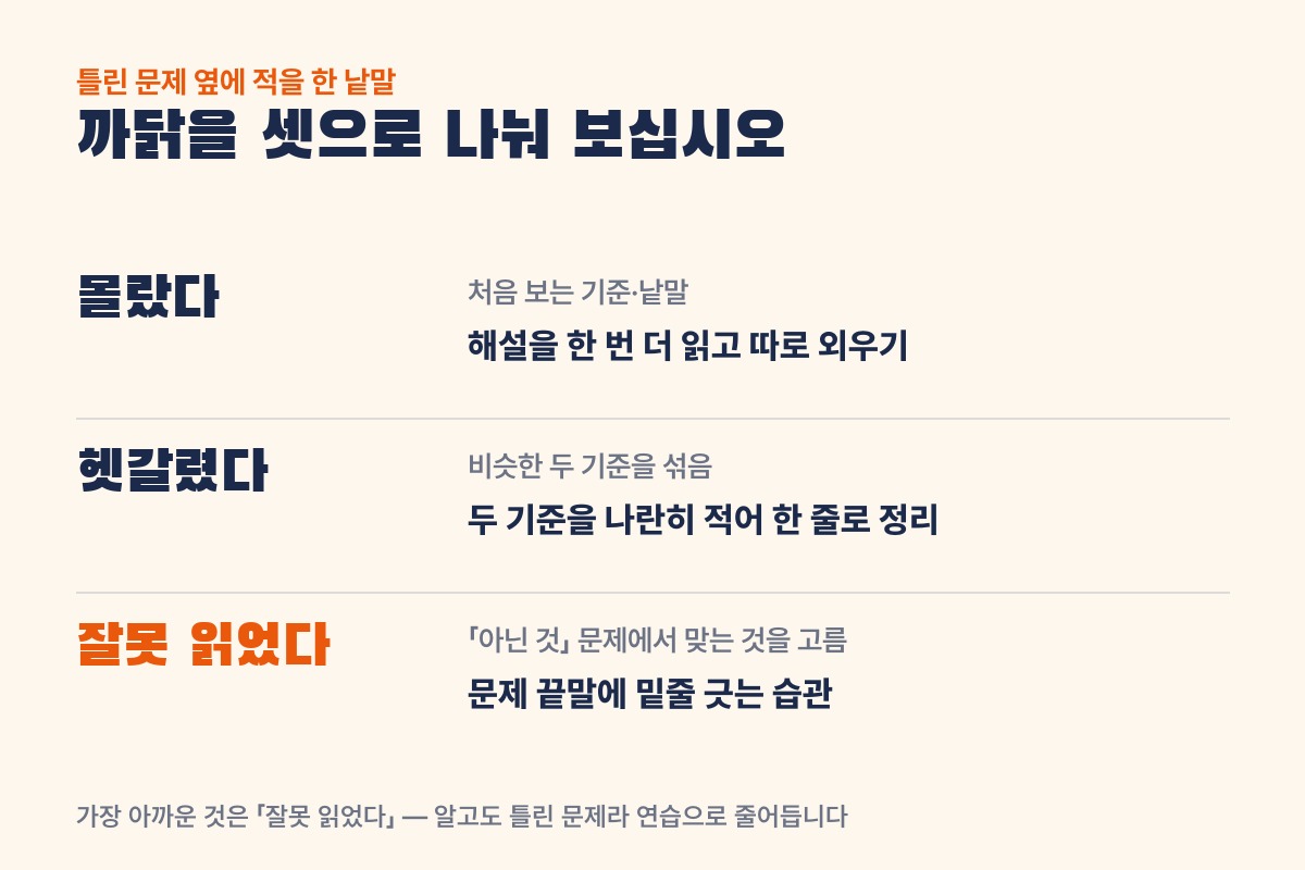 화물운송자격증 틀린 문제 까닭 세 가지와 할 일: 몰랐다, 헷갈렸다, 잘못 읽었다